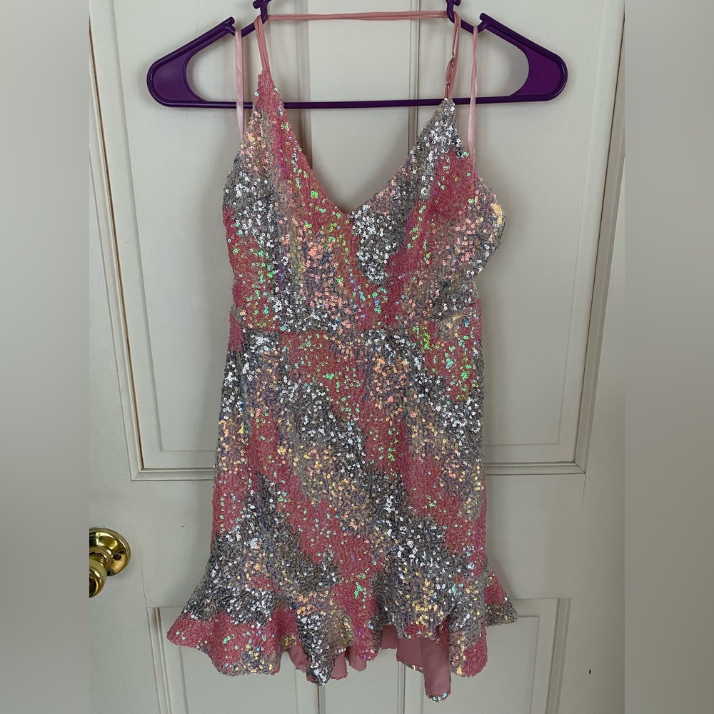 Brand new pink and silver sequin Hello Molly dress. Size small (4).